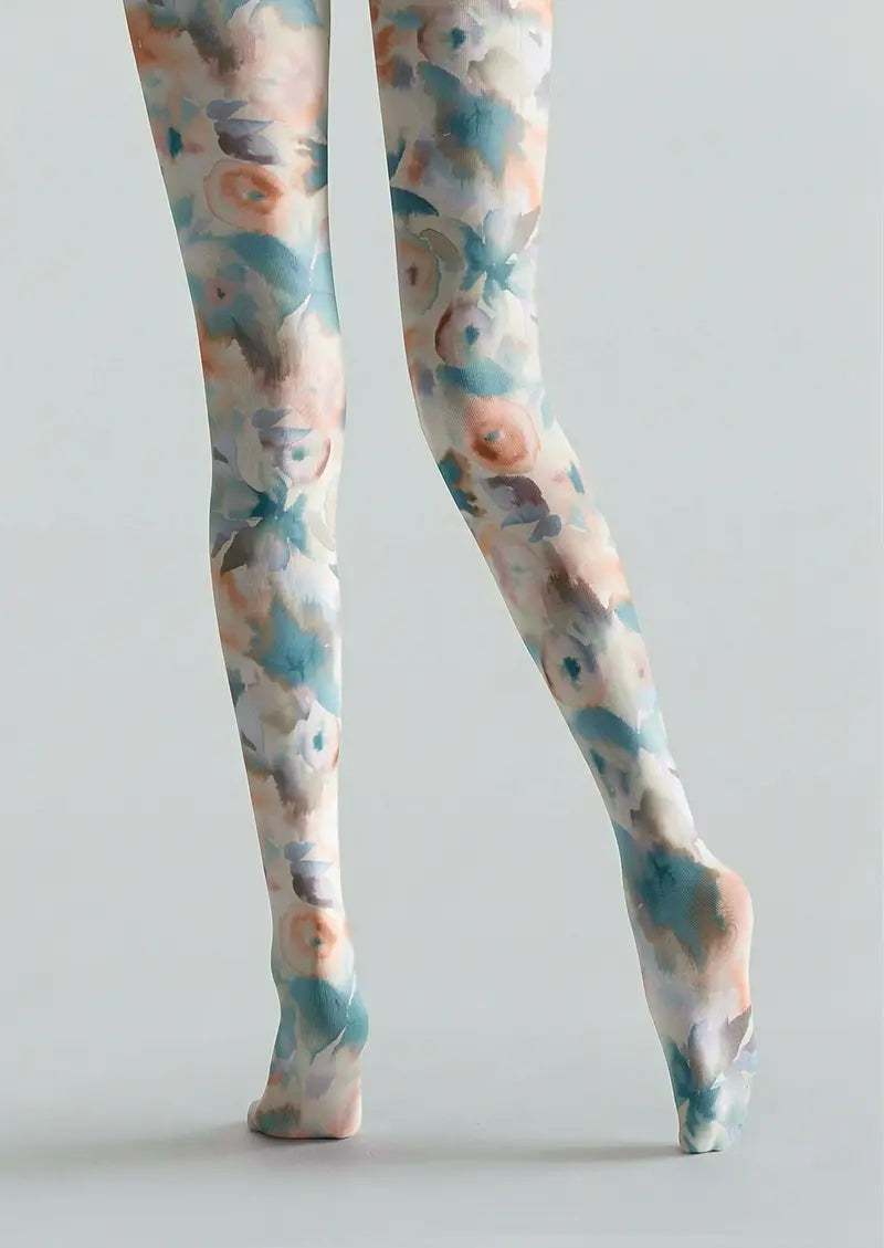Women Floral Impressionism Printed Tights Hosiery Pantyhose