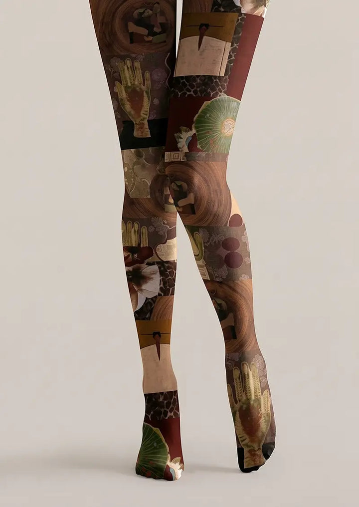 Women Echoes Of Time Pattern Print Tights Hosiery Pantyhose
