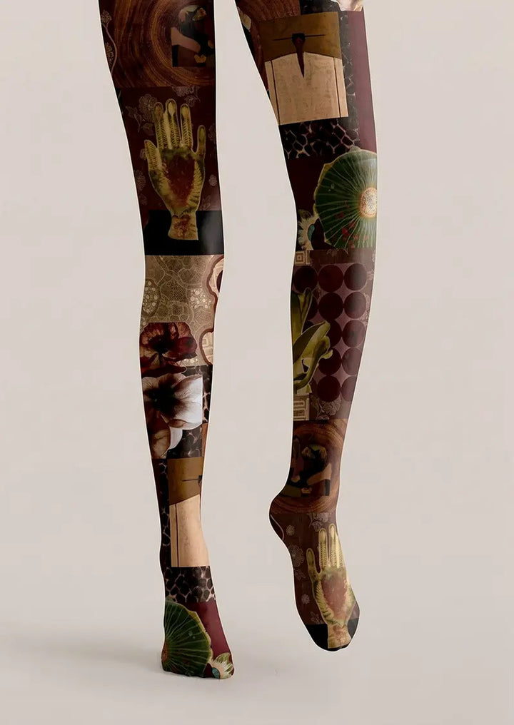 Women Echoes Of Time Pattern Print Tights Hosiery Pantyhose