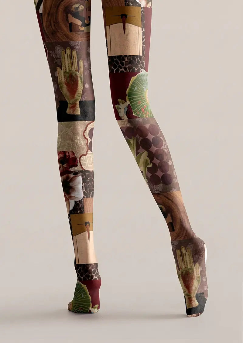 Women Echoes Of Time Pattern Print Tights Hosiery Pantyhose