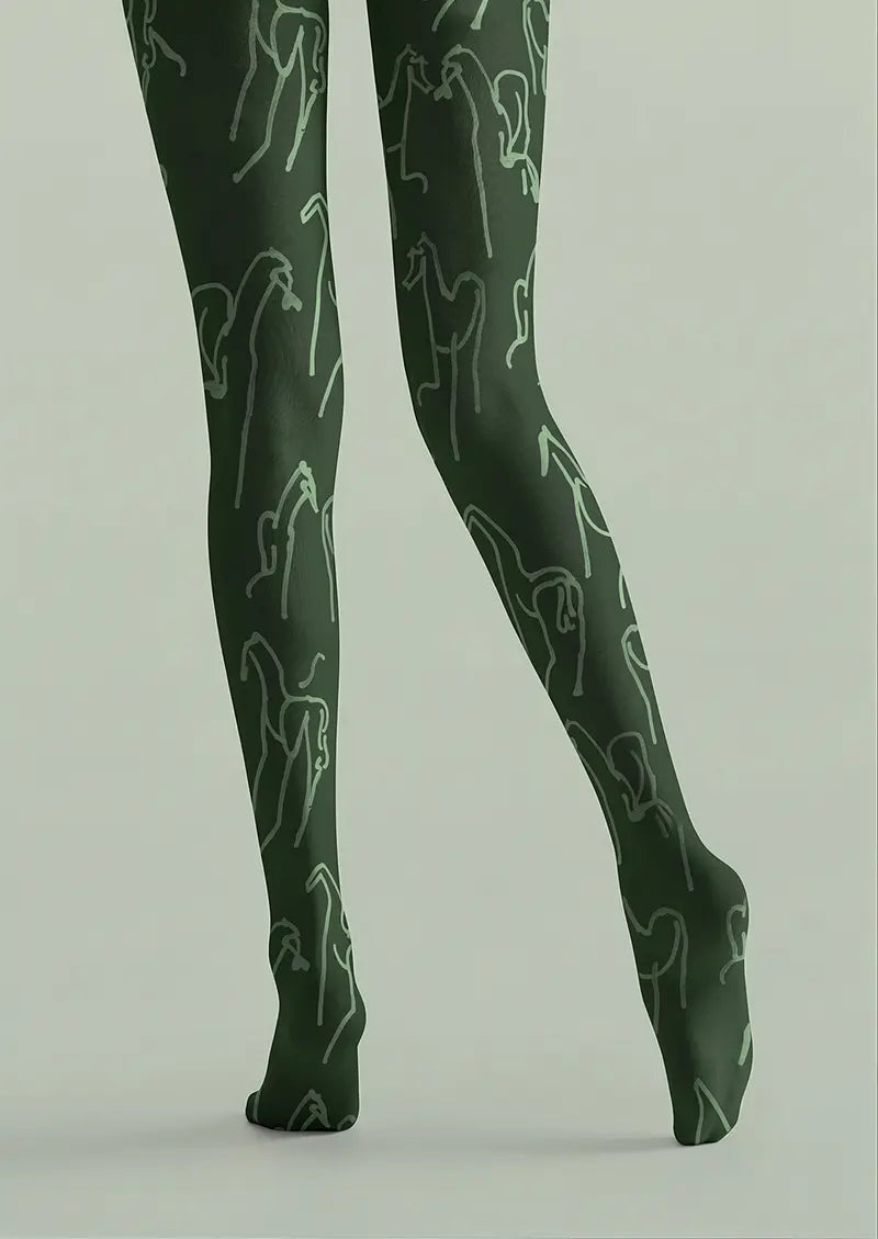Women Sketching A Horse Printed Tights and Hosiery Pantyhose