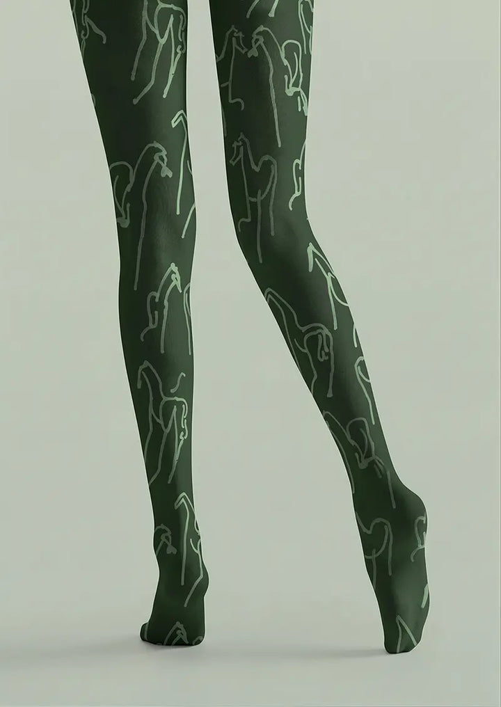 Women Sketching A Horse Printed Tights and Hosiery Pantyhose