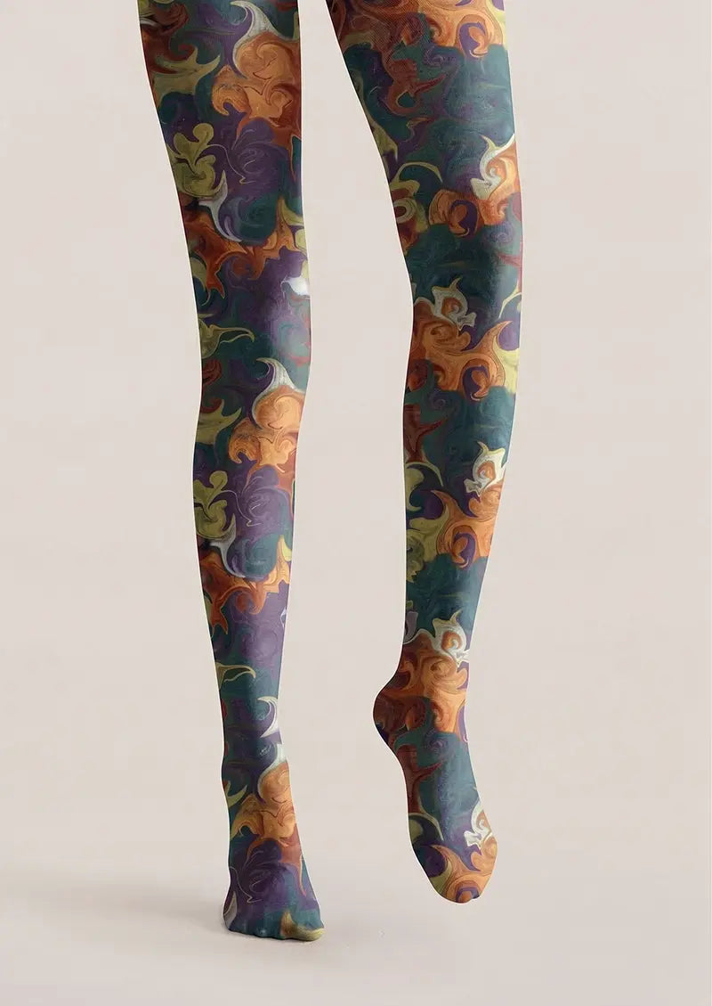 Women Floral Phantom Pattern Print Tights Hosiery Pantyhose