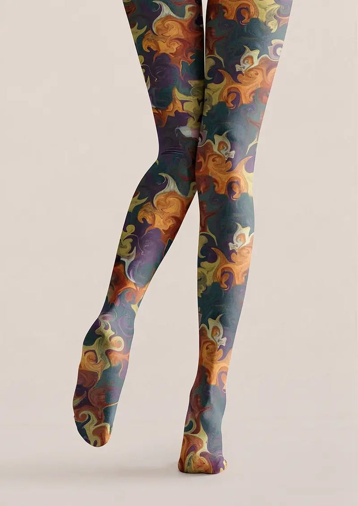 Women Floral Phantom Pattern Print Tights Hosiery Pantyhose