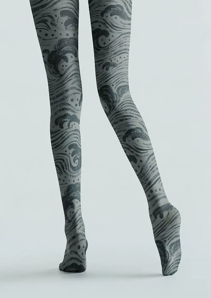 Women Midnight Ocean Currents Print Tights Hosiery Pantyhose