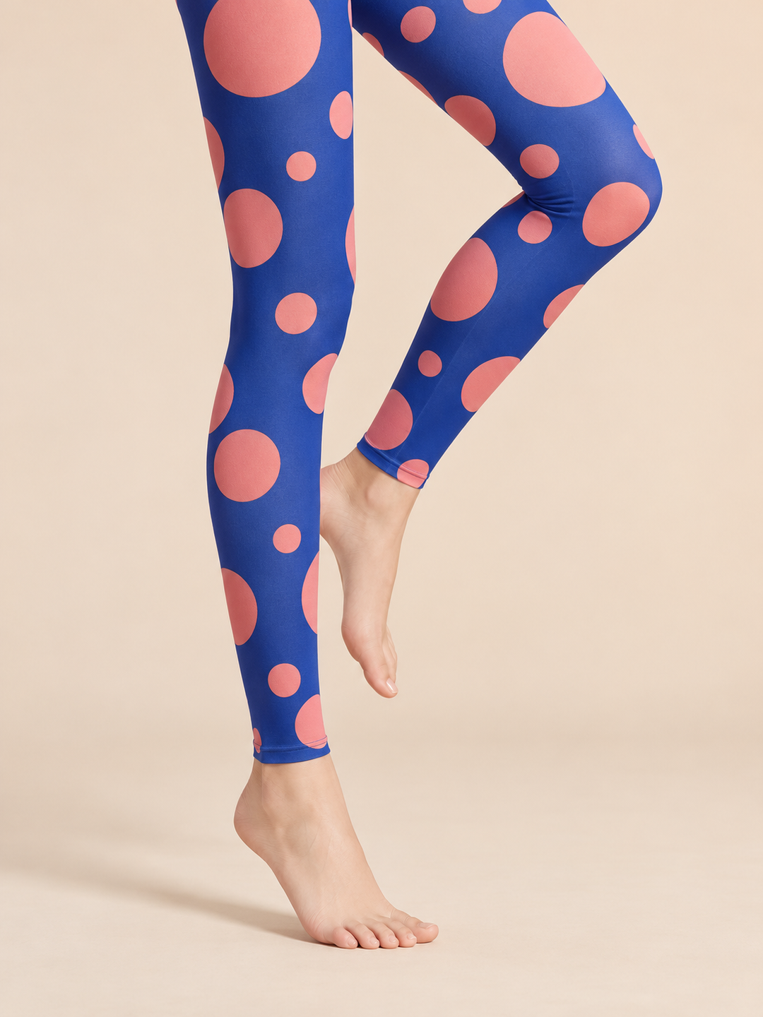 Women Cobalt Blue Coral Polka Dot Footless Tights Pantyhose