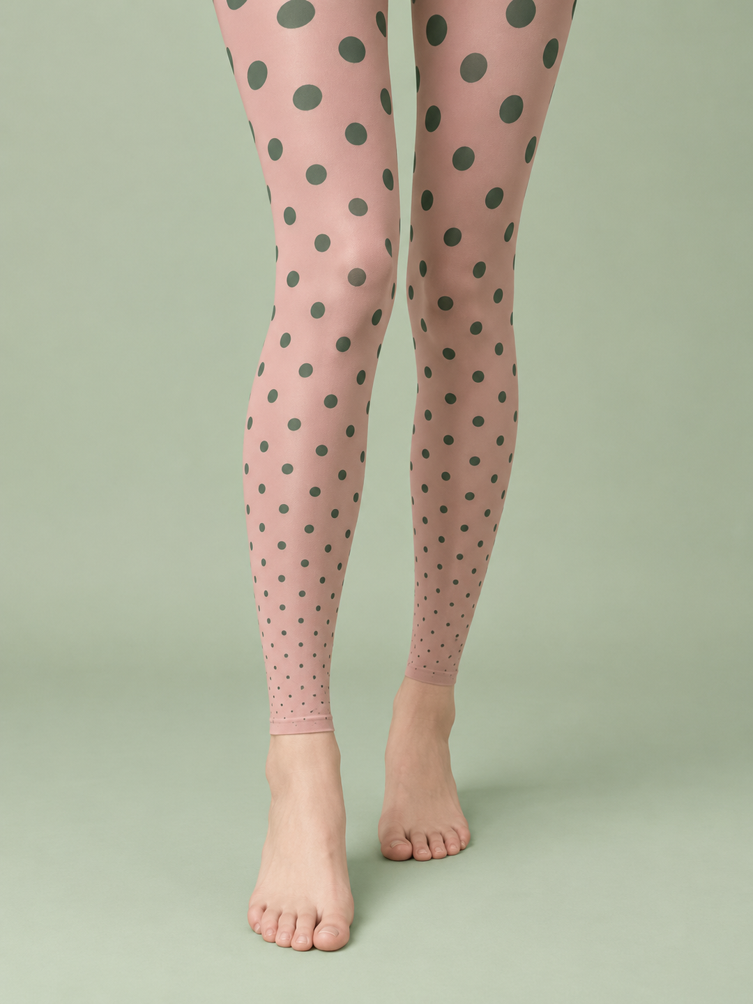 Women Dusty Pink Green Graduated Dot Footless Pantyhose
