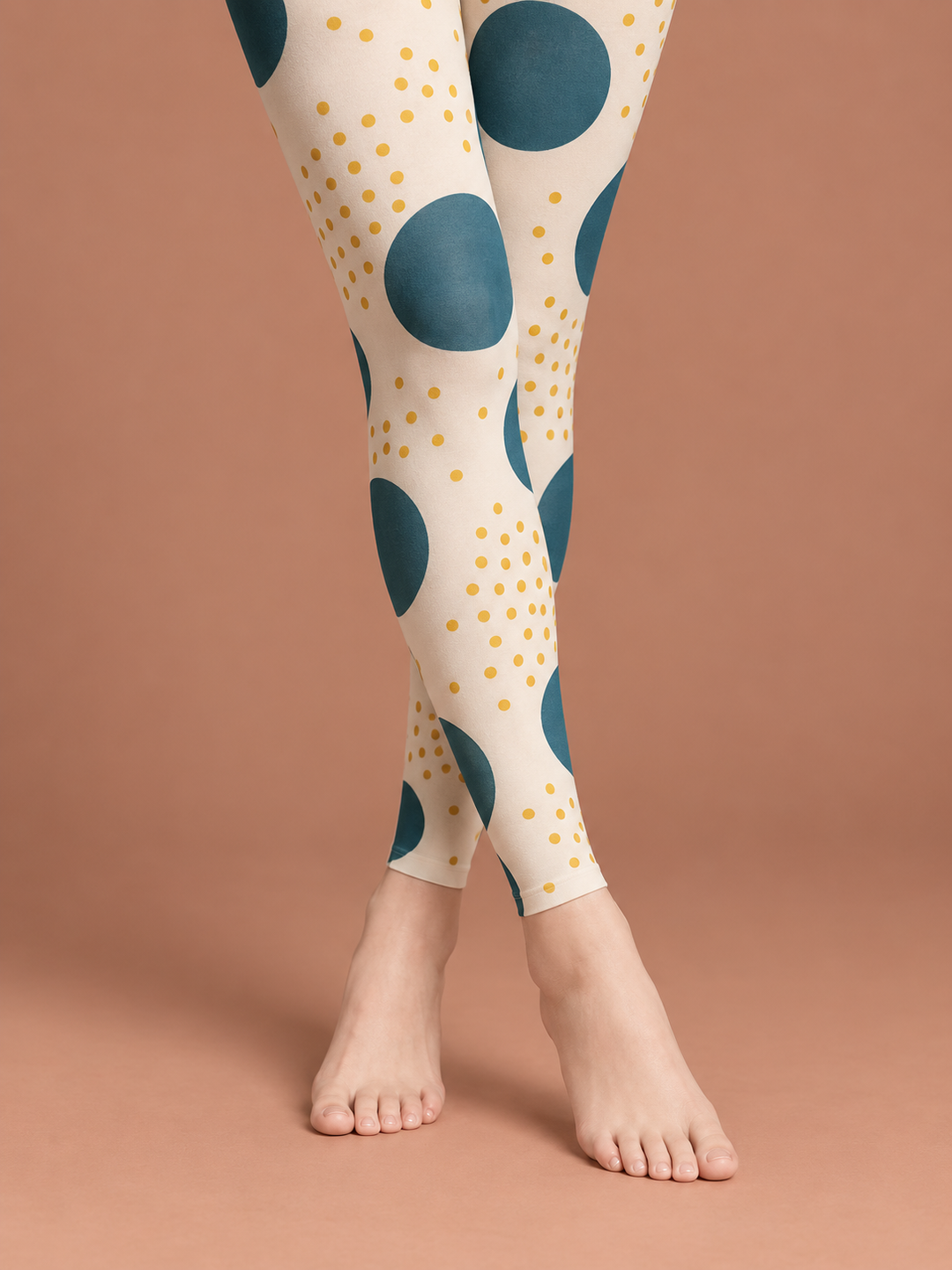 Women Ivory Teal Mustard Mixed Polka Dot Footless Pantyhose