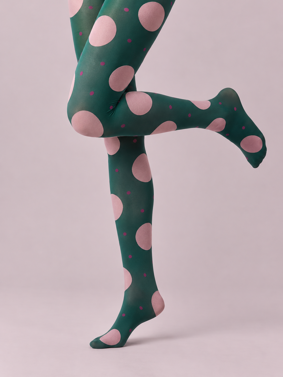 Women Deep Teal Rose Pink Bold Polka Dot Tights Pantyhose