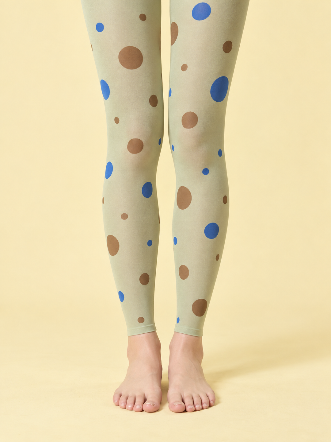 Women Cream Green Blue Caramel Polka Dot Footless Pantyhose