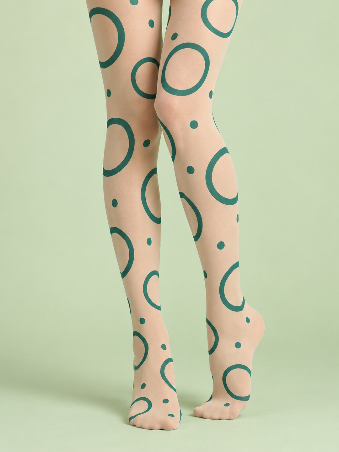 Women Apricot Green Open Circle Polka Dot Tights Pantyhose