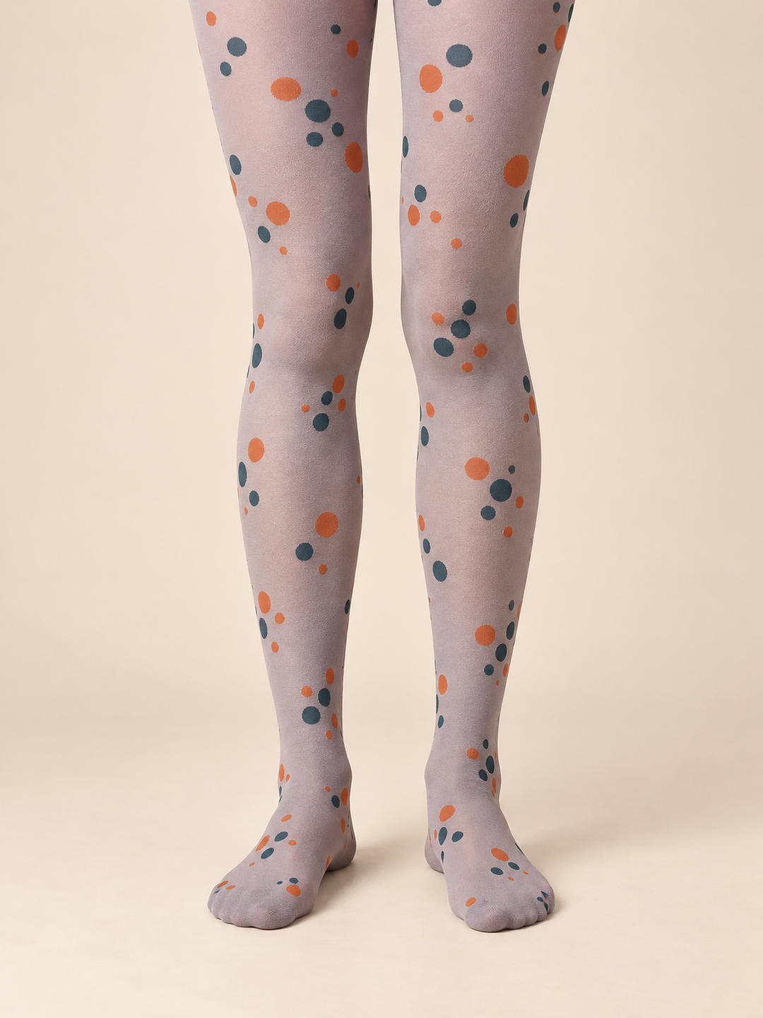 Women Soft Mauve Orange Teal Cluster Polka Dot Pantyhose