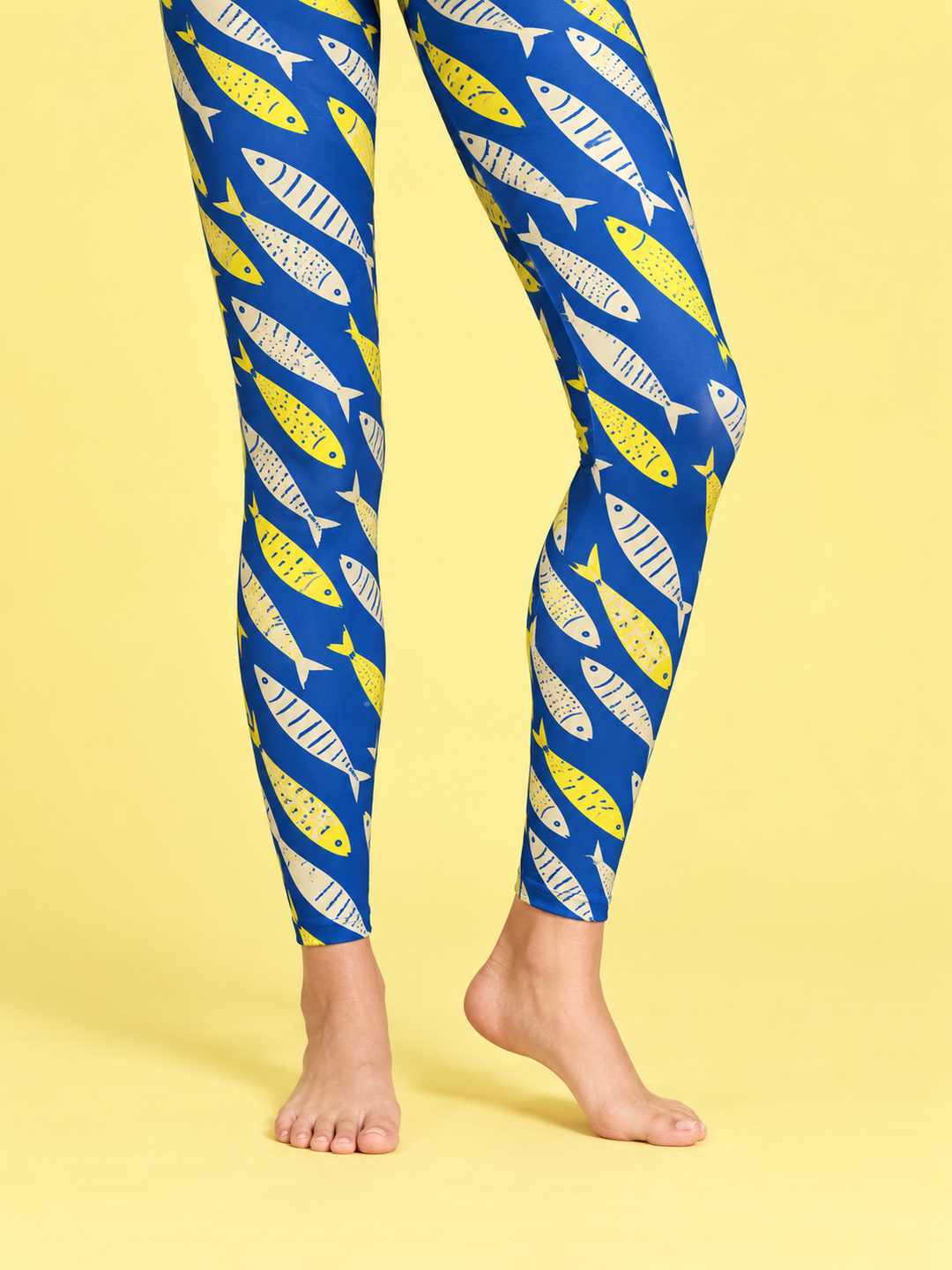 Women Cobalt Cream Sardine Graphic Footless Tights Pantyhose