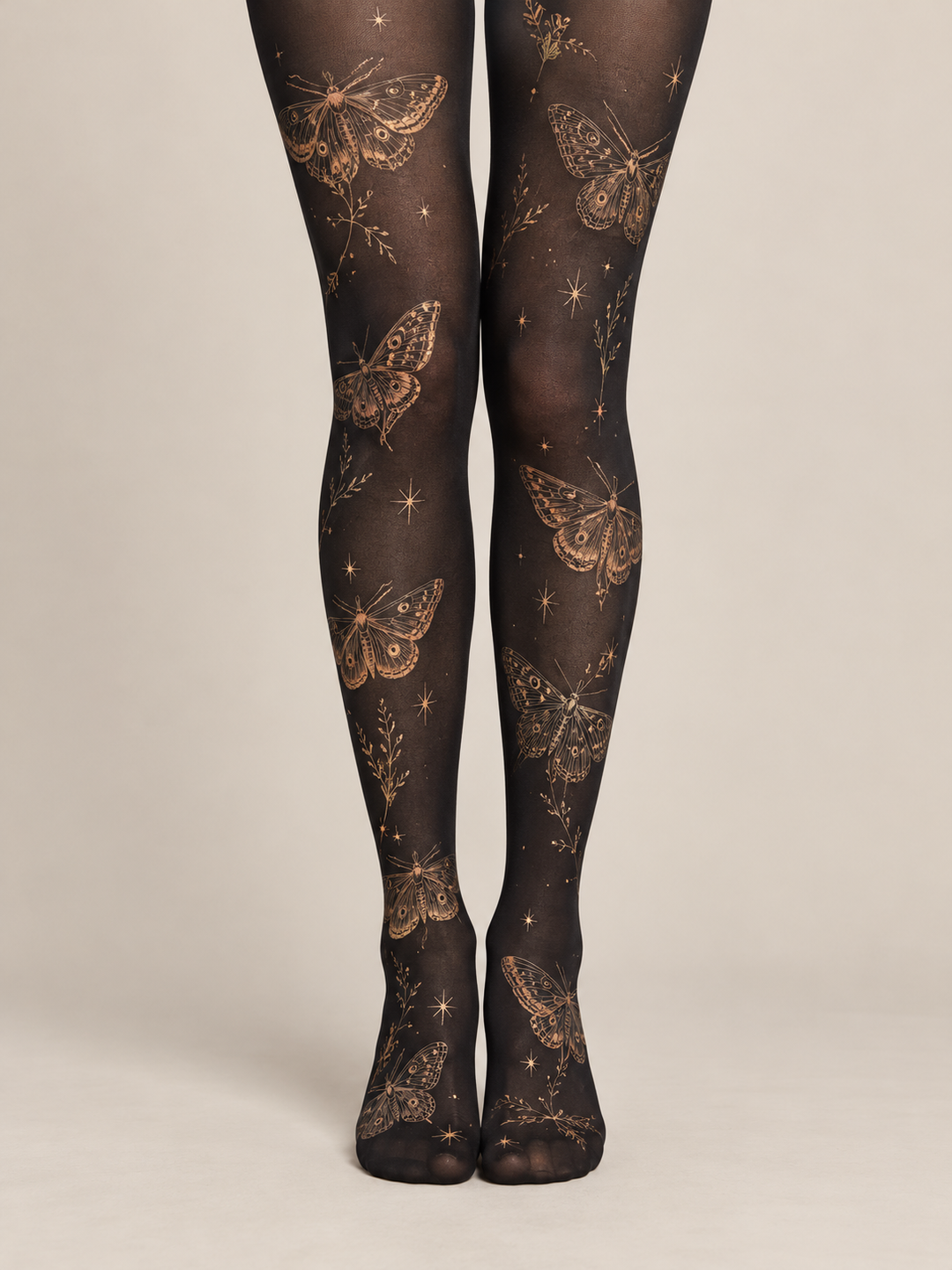 Women Black Copper Moth Celestial Full Foot Tights Pantyhose