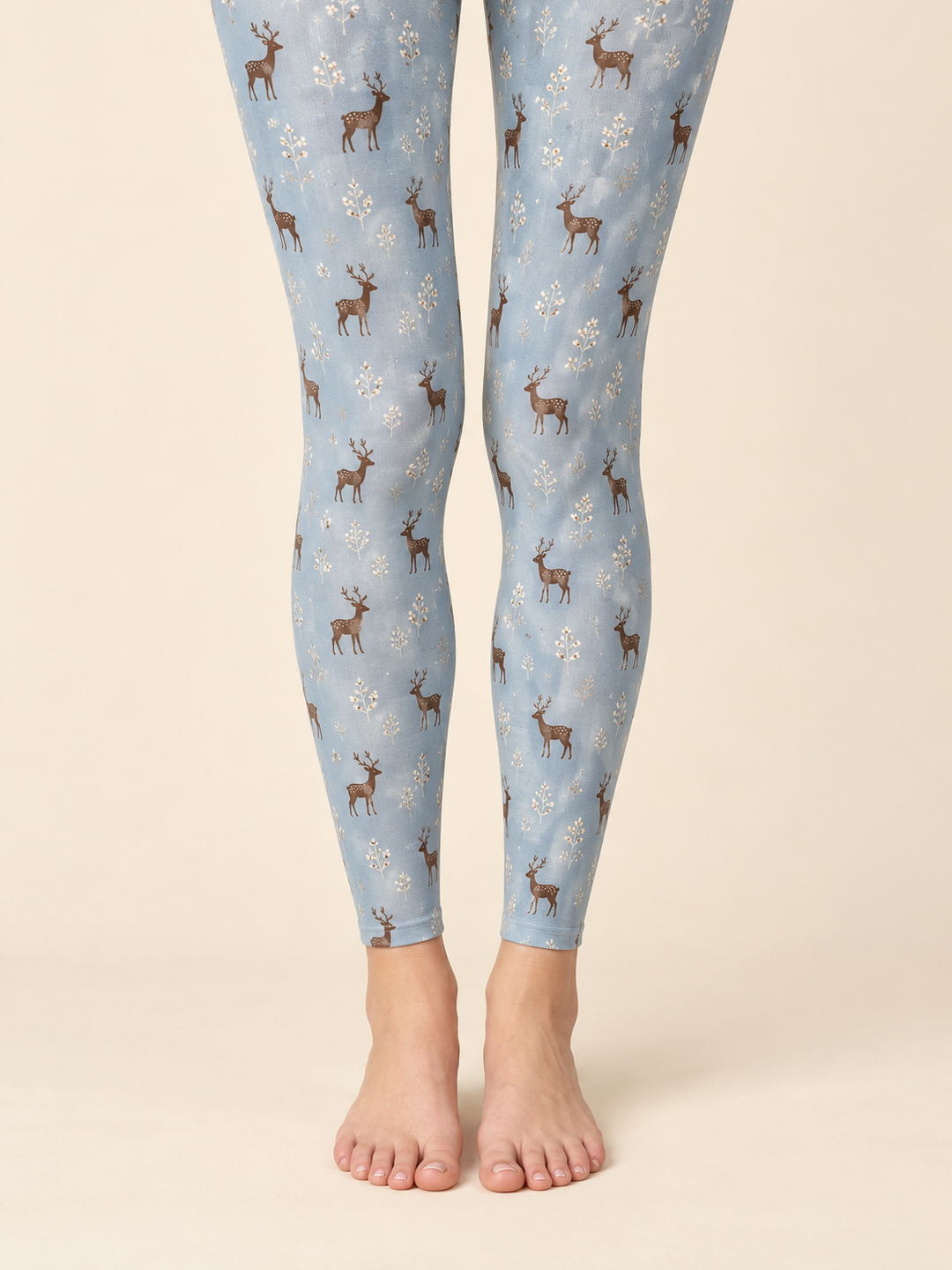 Women Ice Blue Cocoa Deer Nordic Footless Tights Pantyhose