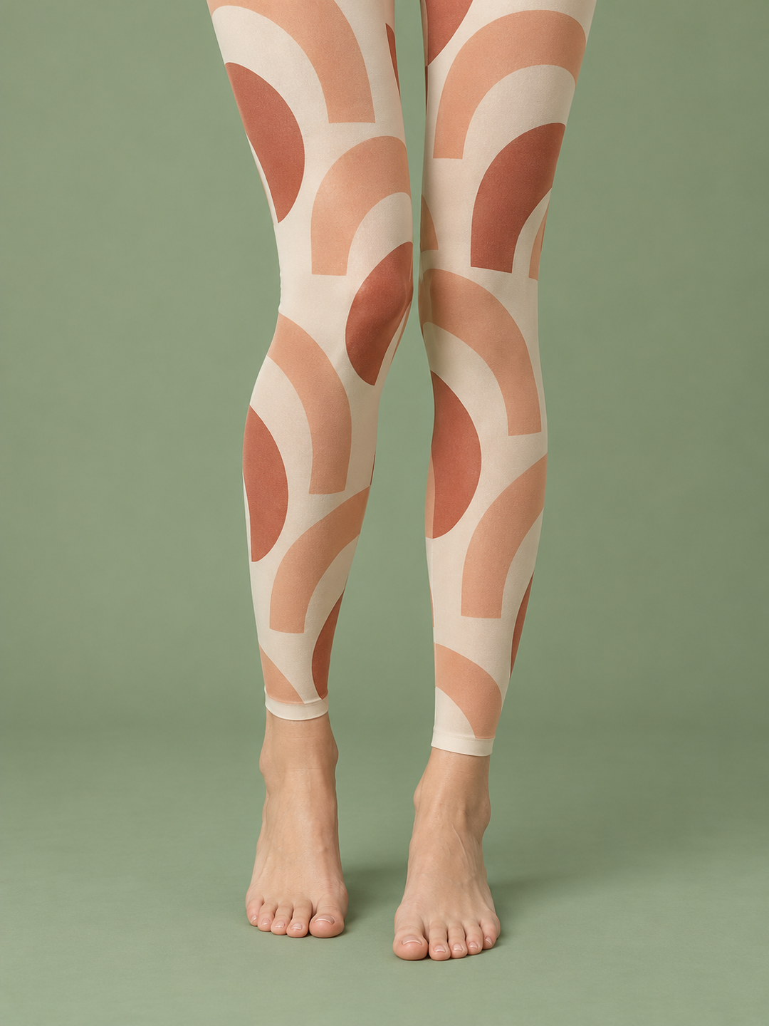 Women Cream Terracotta Abstract Arch Footless Pantyhose