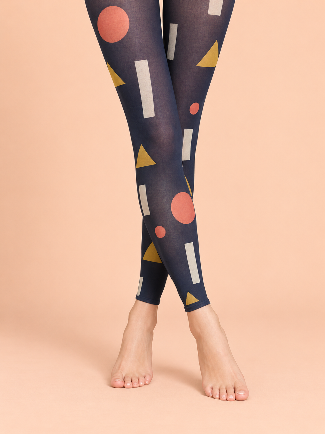 Women Navy Coral Bauhaus Shape Print Footless Pantyhose