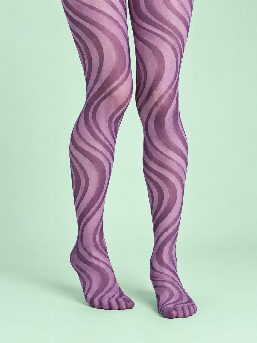 Women Lavender Plum Op Art Wave Full Foot Pattern Pantyhose