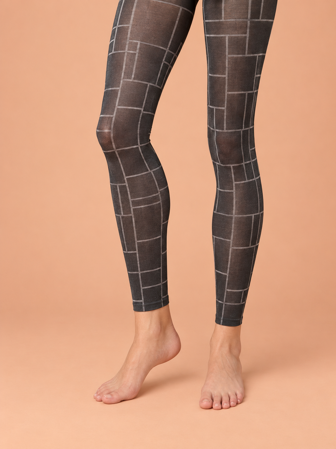 Women Charcoal Silver Broken Grid Print Footless Pantyhose
