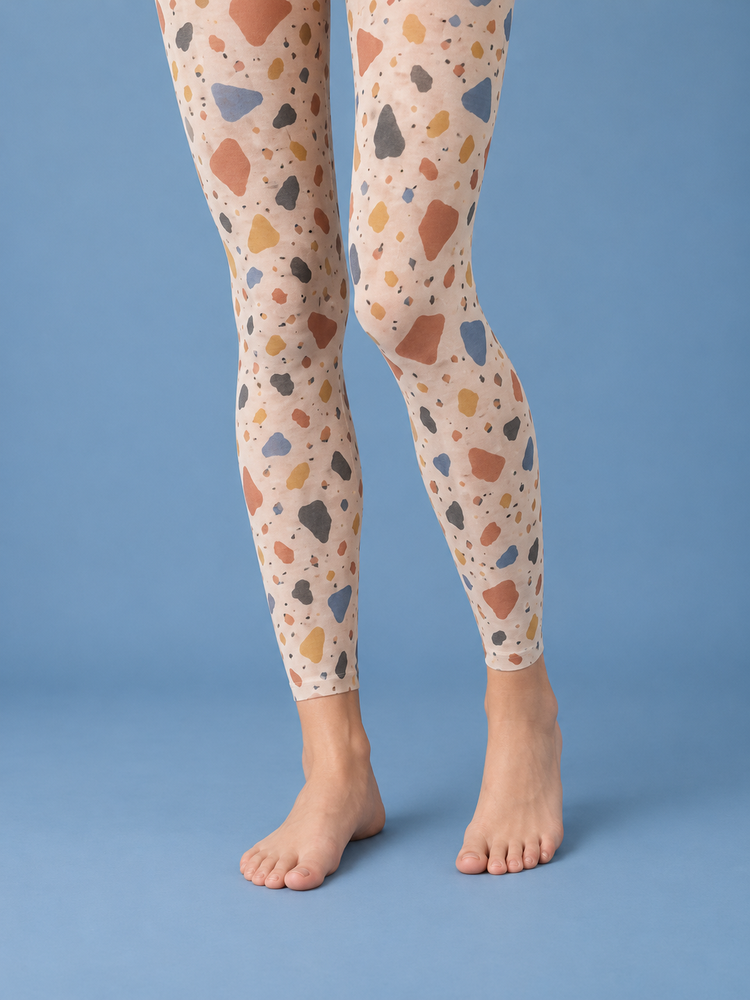 Women Cream Multicolor Terrazzo Shape Footless Pantyhose