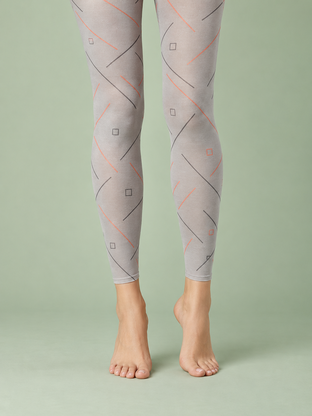Women Grey Coral Asymmetric Line Print Footless Pantyhose