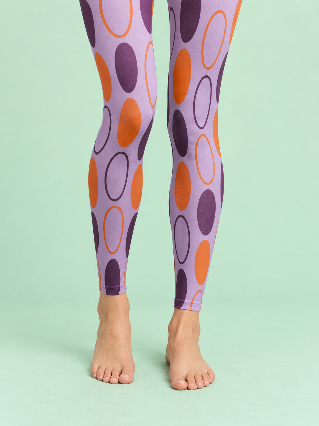 Women Lilac Orange Offset Oval Print Footless Pantyhose