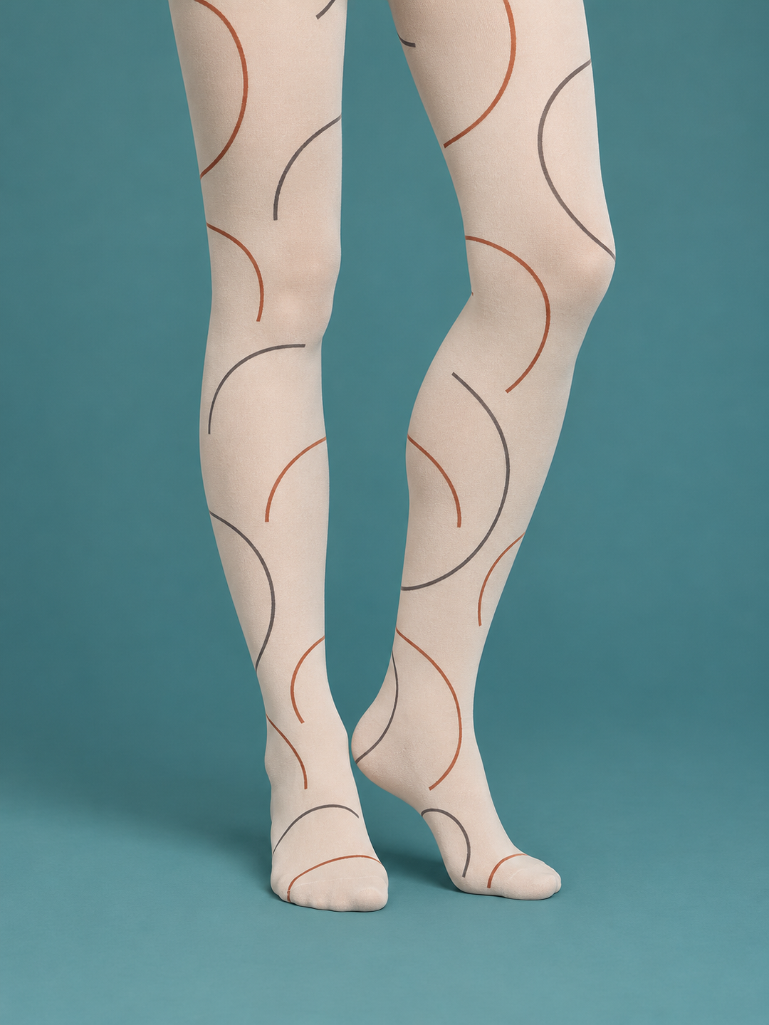 Women Cream Rust Sparse Arc Print Full Foot Pattern Pantyhose