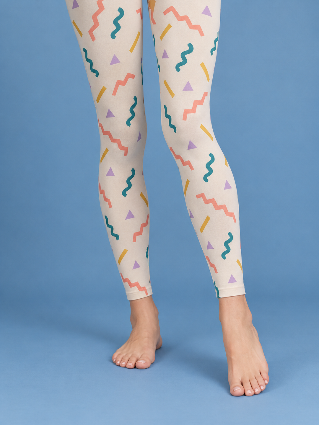 Women Cream Multicolor Memphis Line Print Footless Pantyhose