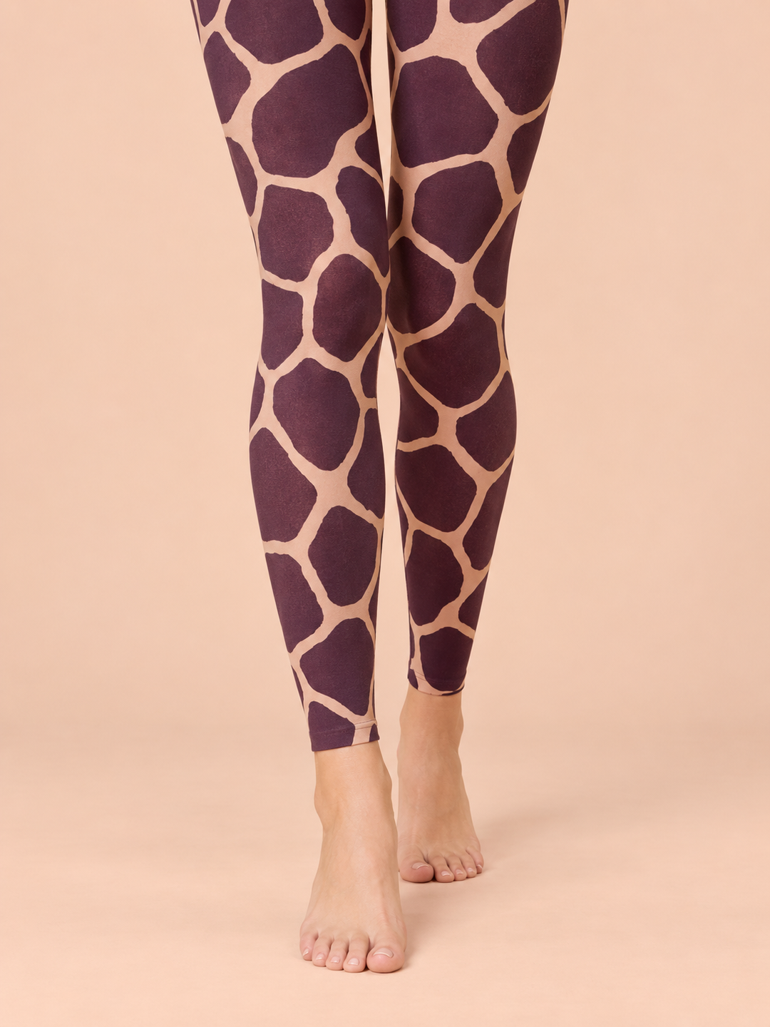 Women Aubergine Sand Giraffe Patch Footless Tights Pantyhose