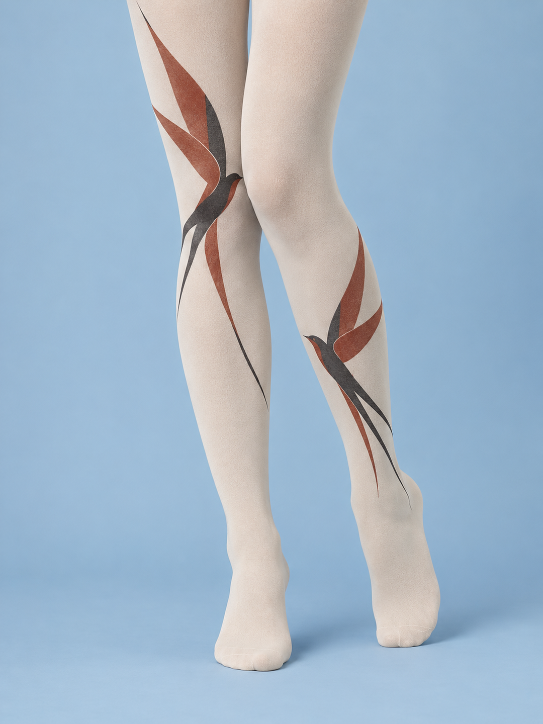 Women Ivory Rust Swallow Abstract Full Foot Tights Pantyhose