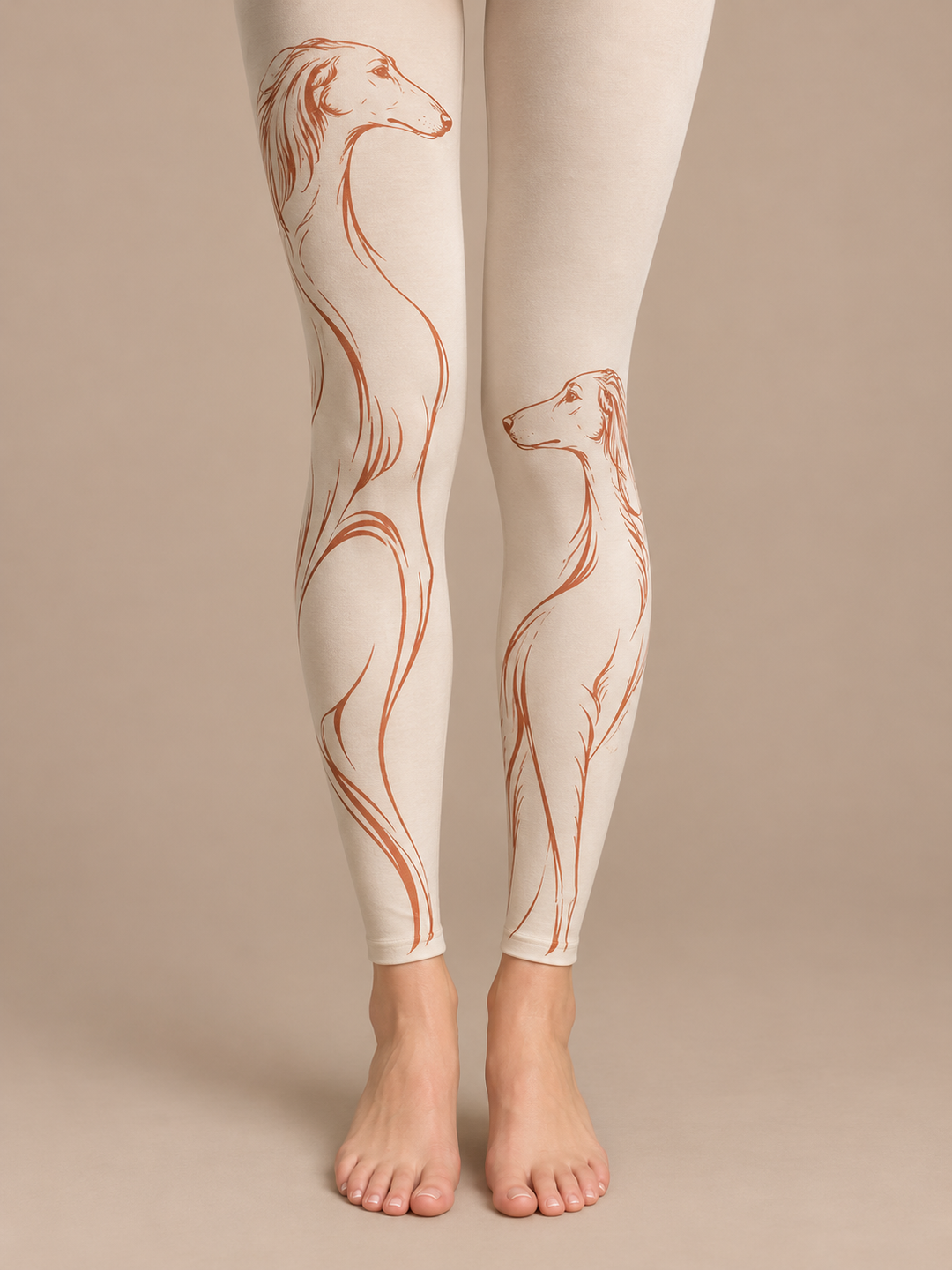 Women Cream Terracotta Dog Line Art Footless Pantyhose