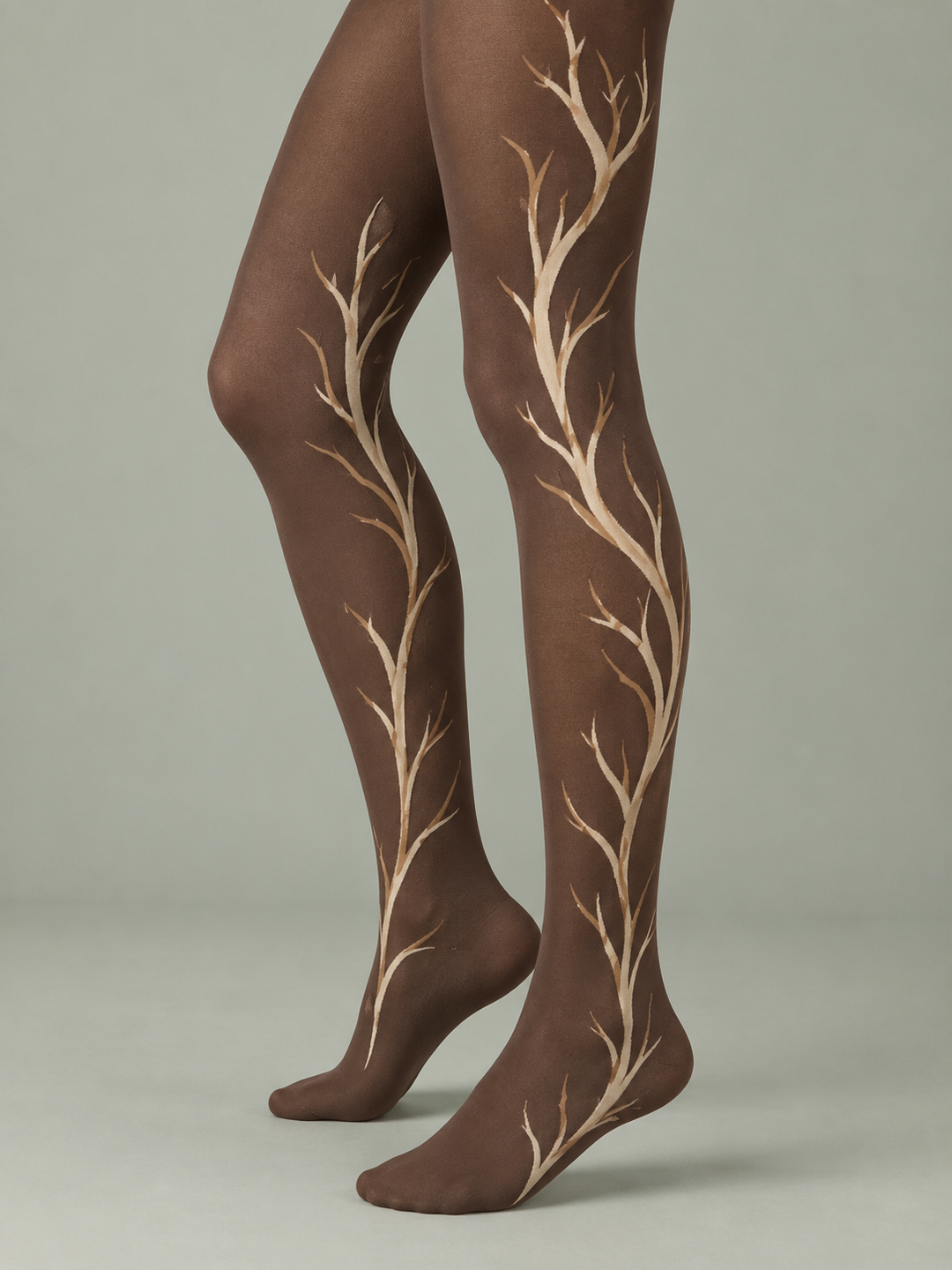 Women Mocha Ivory Antler Abstract Full Foot Pantyhose