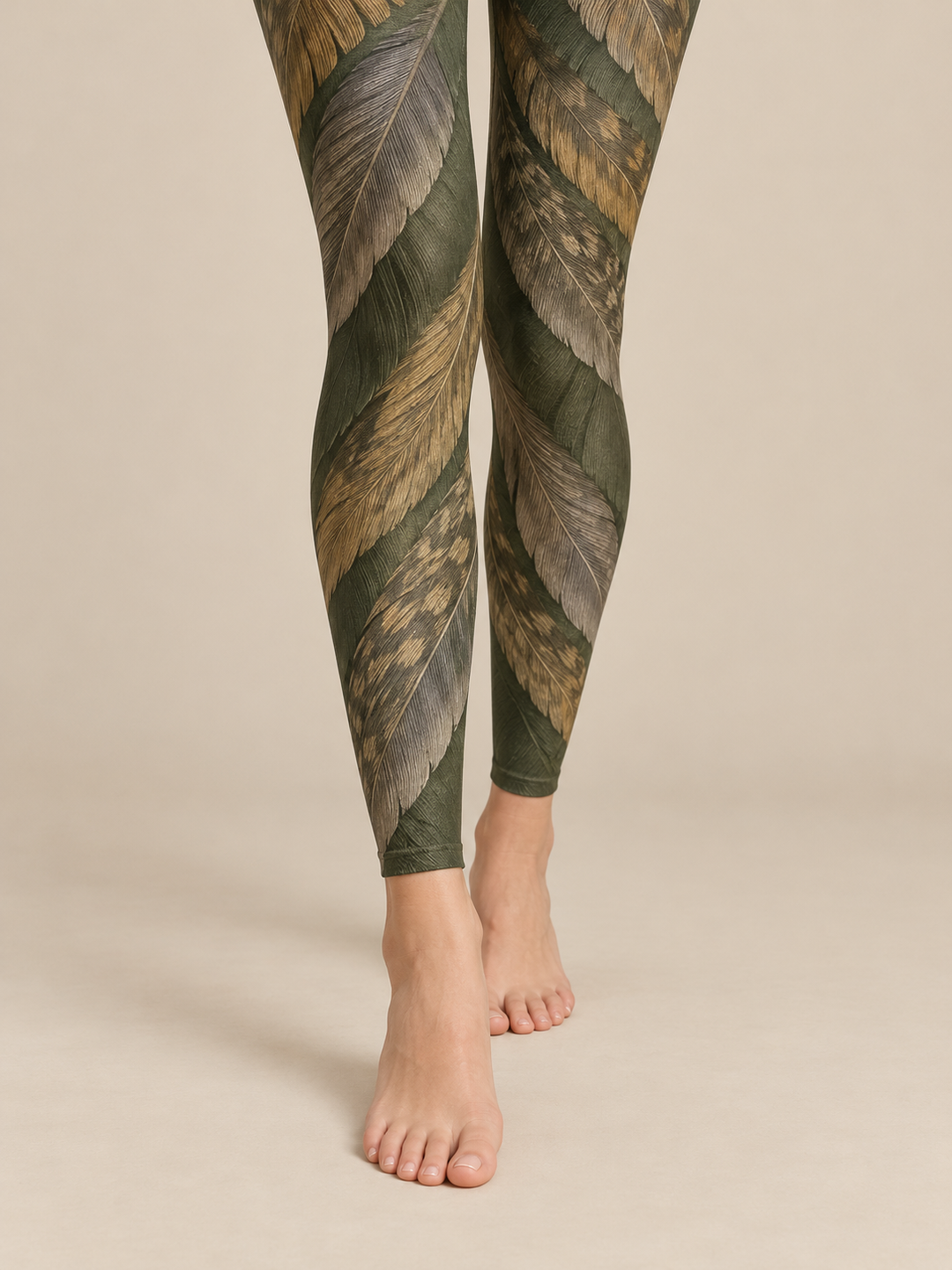 Women Moss Gold Owl Feather Texture Footless Pantyhose
