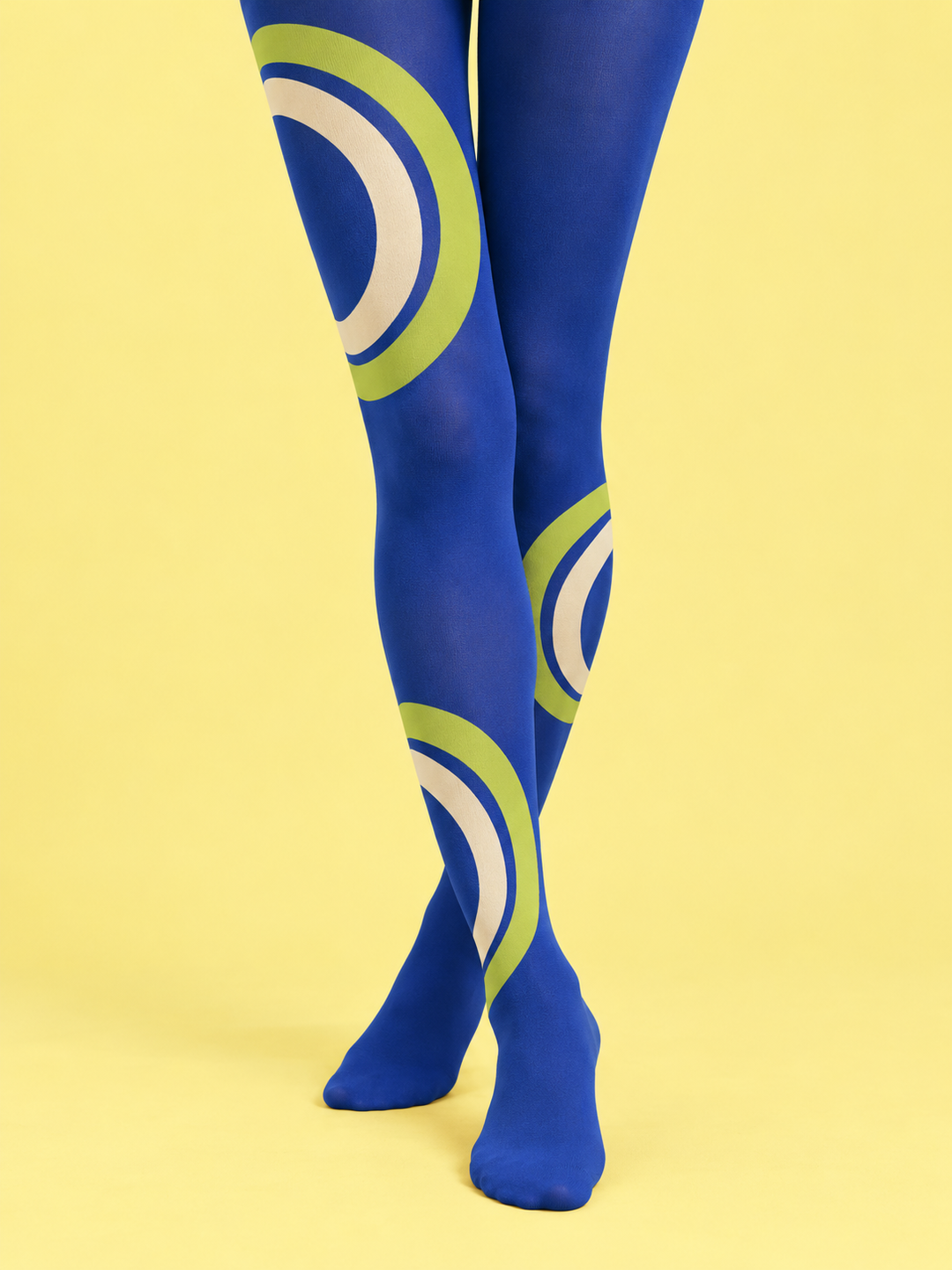 Women Cobalt Lime Off Center Ring Full Foot Tights Pantyhose