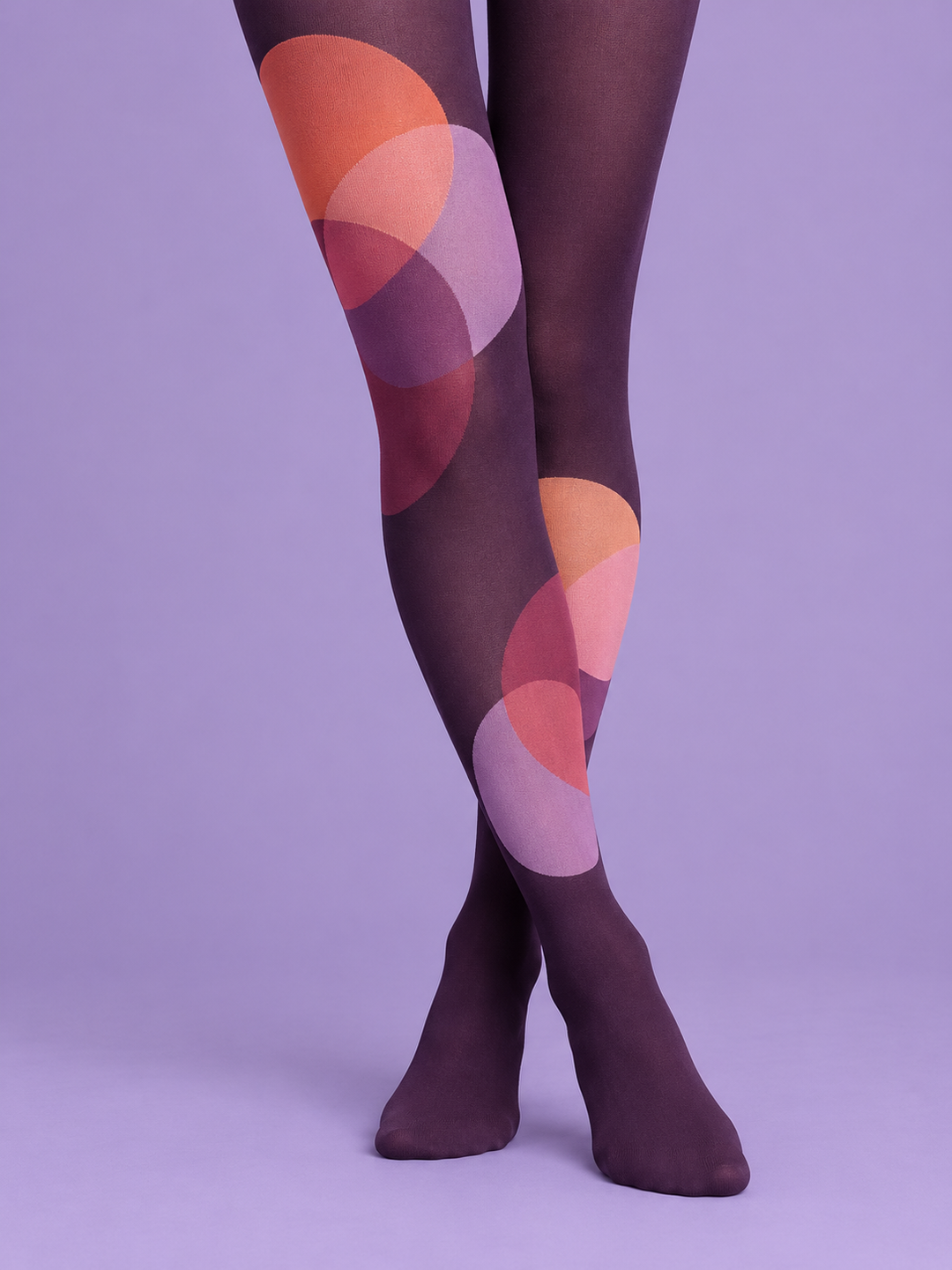 Women Plum Coral Layered Circle Full Foot Tights Pantyhose