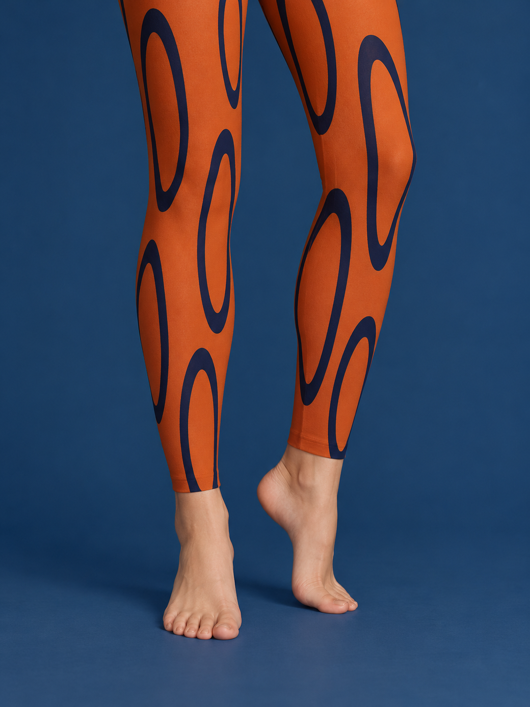 Women Orange Ink Elongated Ring Footless Tights Pantyhose