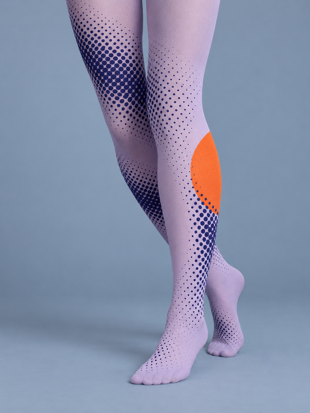 Women Lilac Indigo Halftone Wave Dot Full Foot Pantyhose