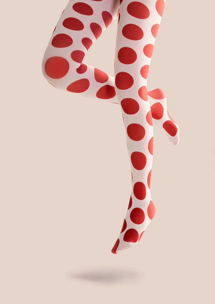 Women Red Polka Dot Pattern Print Tights and Hosiery Pantyhose