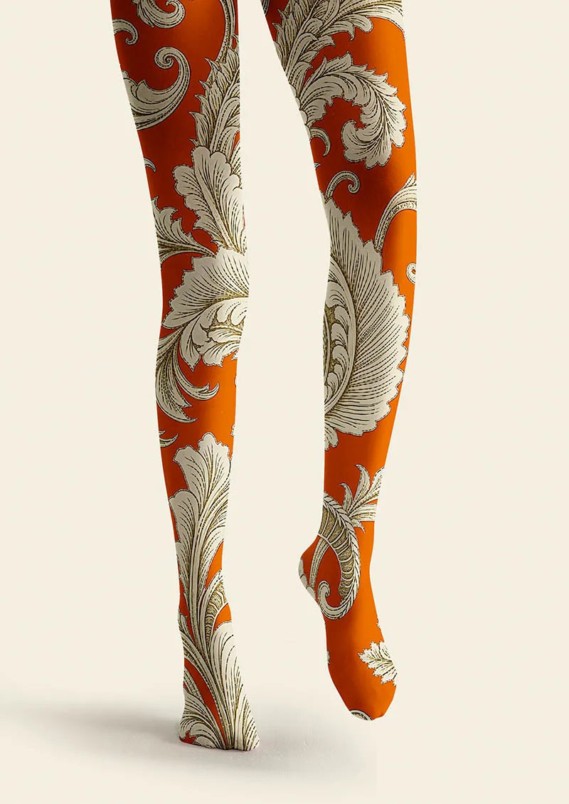 Women Baroque Flame Pattern Print Tights Hosiery Pantyhose
