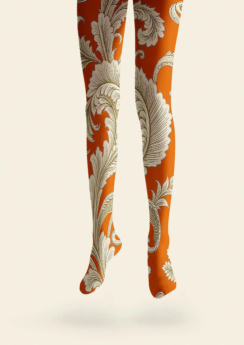 Women Baroque Flame Pattern Print Tights Hosiery Pantyhose