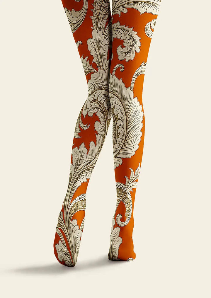 Women Baroque Flame Pattern Print Tights Hosiery Pantyhose