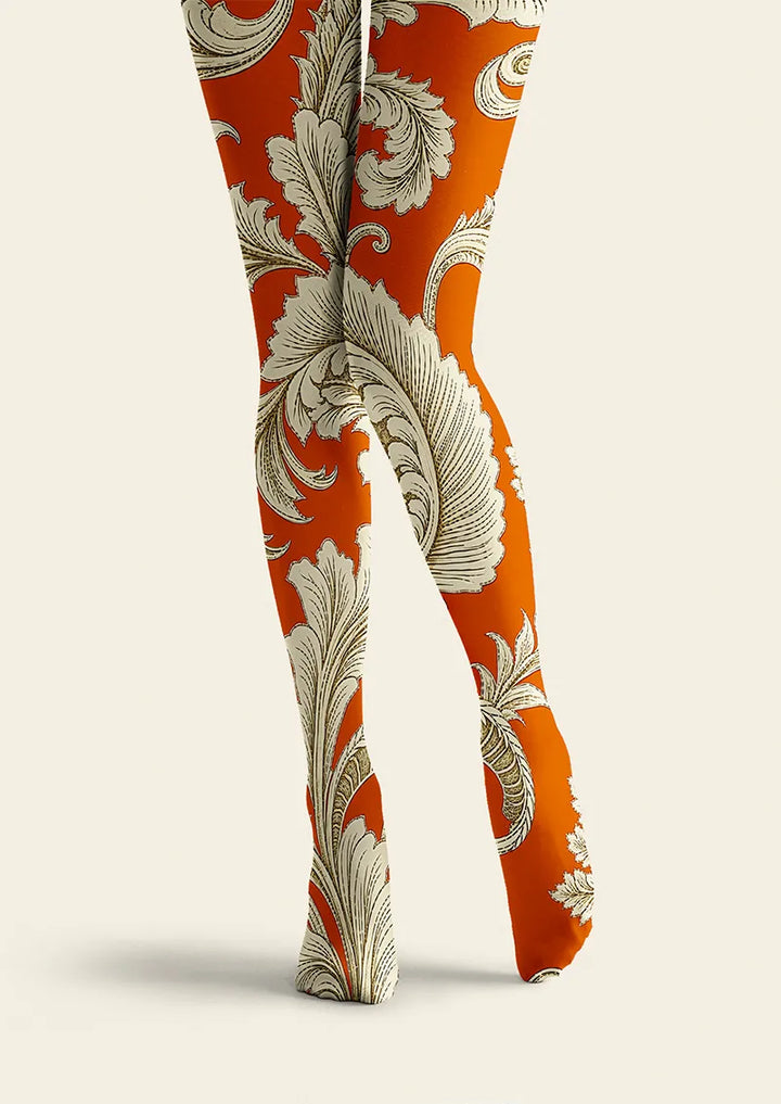 Women Baroque Flame Pattern Print Tights Hosiery Pantyhose