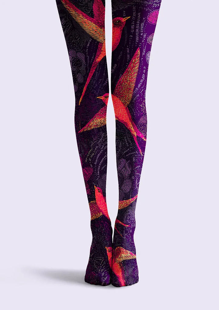 Women Crimson Flight Feather Bird Graphic Tights Pantyhose