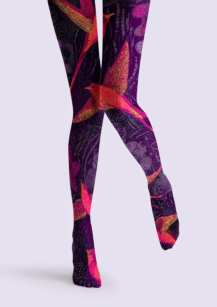 Women Crimson Flight Feather Bird Graphic Tights Pantyhose