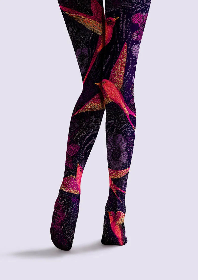Women Crimson Flight Feather Bird Graphic Tights Pantyhose