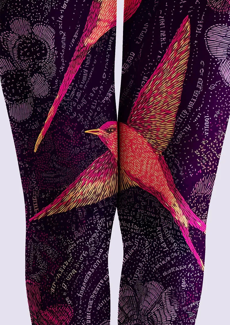 Women Crimson Flight Feather Bird Graphic Tights Pantyhose