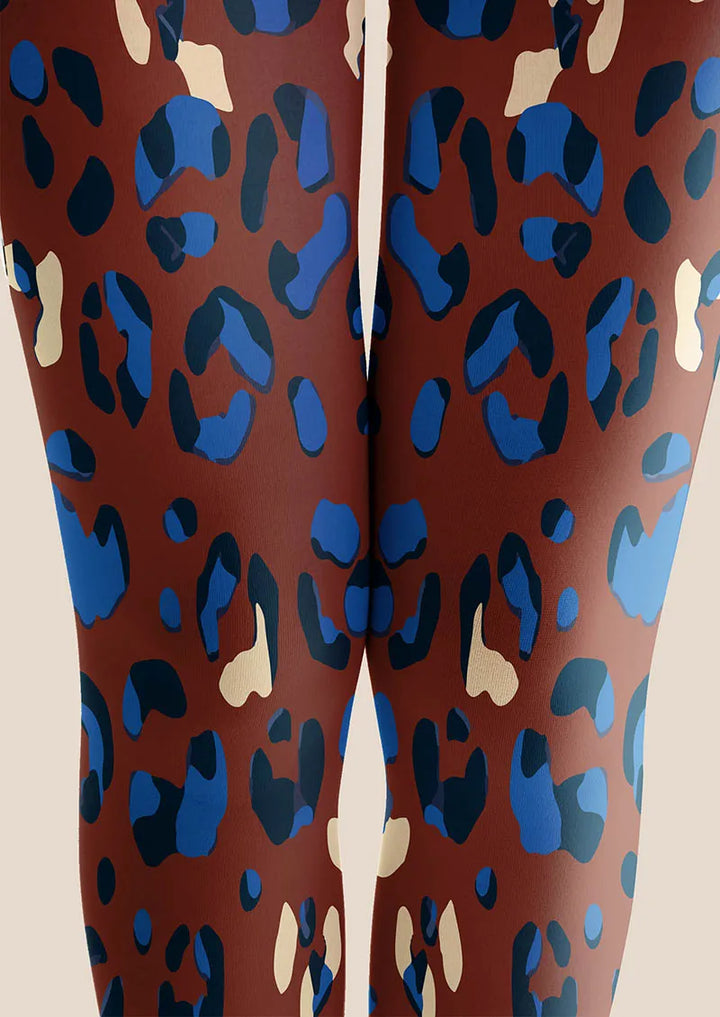Women Mocha Blue Leopard Animal Print Chic Tights Pantyhose
