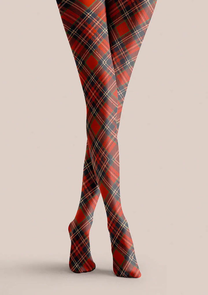 Christmas Fun Art Winterberry Check Tights Hosiery Pantyhose