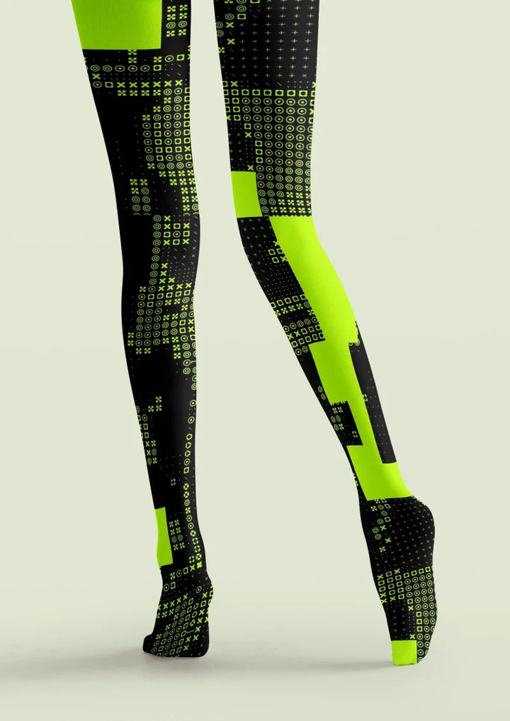 Women Cyberpunk Color Block Graphic Print Tights Pantyhose