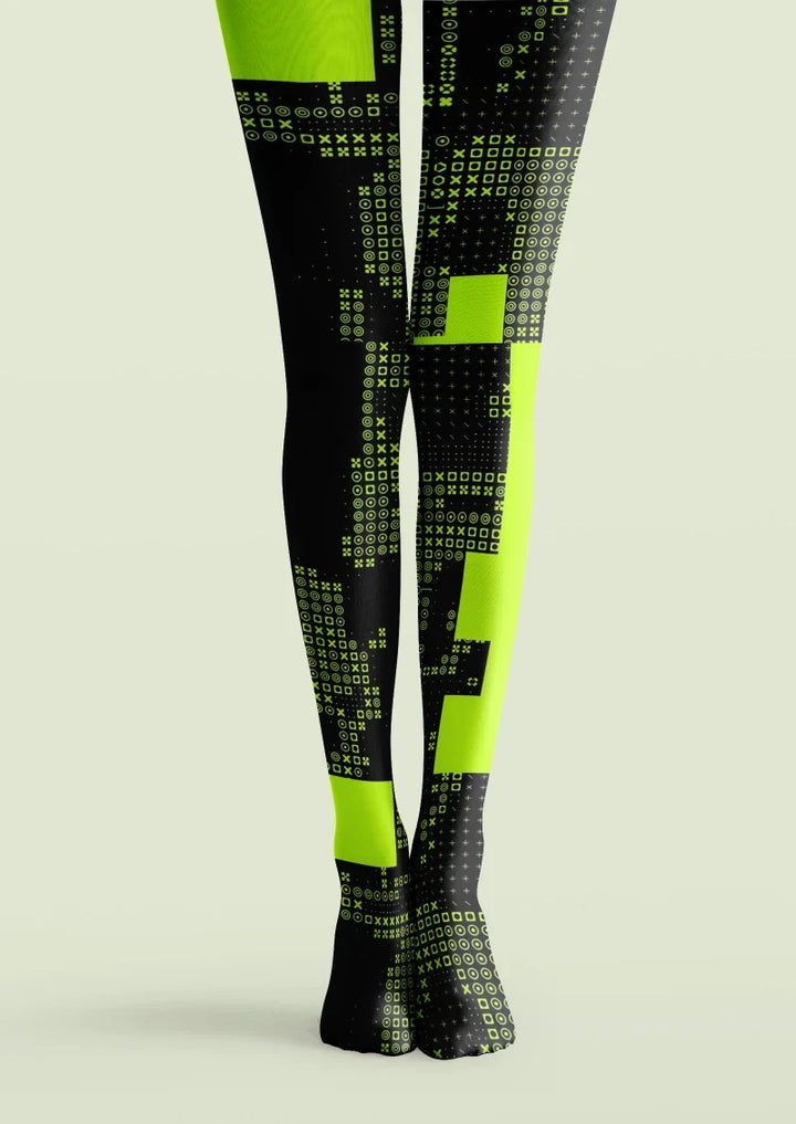Women Cyberpunk Color Block Graphic Print Tights Pantyhose